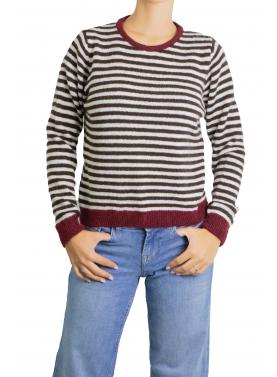 Maglioncino a righe con bordi a contrasto girocollo